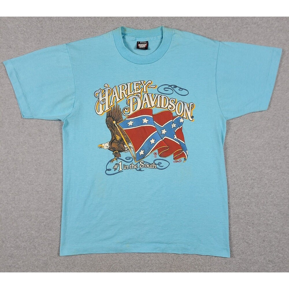 Vintage 80s Harley Davidson Motorcycles #1 In The South Eagle T-Shirt L Biker